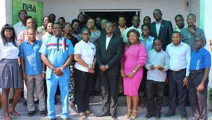 Sikiru Shehu Dean NiRA Academy (Front row in black suit) flanked by participants of the Academy 2017 in Lagos recently.